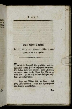 Das dritte Capitel. Kurzer Abriß der Naturgeschichte von Kongo und Angola.