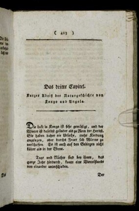 Das dritte Capitel. Kurzer Abriß der Naturgeschichte von Kongo und Angola.