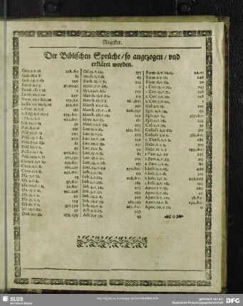 Register Der Biblischen Spürüche, ao angezogen, und erkläret worden