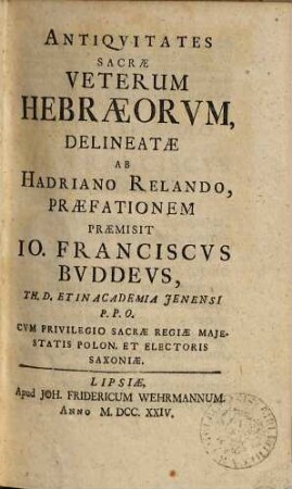Antiquitates sacrae veterum Hebraeorum