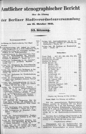 Sitzung 33, 15. Oktober 1931