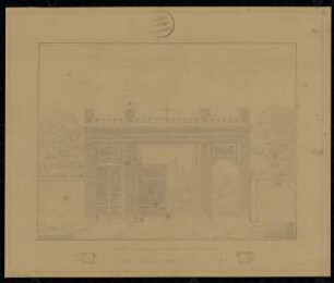 Friedhofsportal Monatskonkurrenz Juni 1832: Grundriss, Aufriss Straßenansicht; Maßstabsleiste