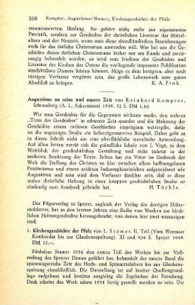 500-501 [Rezension] Stamer, Ludwig, Vom Wormser Konkordat bis zur Glaubensspaltung :