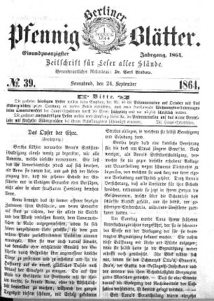 No. 39, Sonnabend, den 24. September 1864
