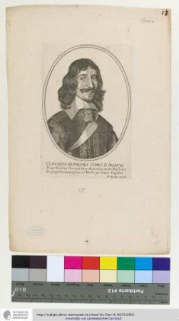 Clavdivs De Mesmes Comes D'Avavx Regii Ordinis Commendator Supremus ærarii Præfectus Regisq[ue] Christianissimi ad Pacem publicam Legatus / P. Aubry excud.