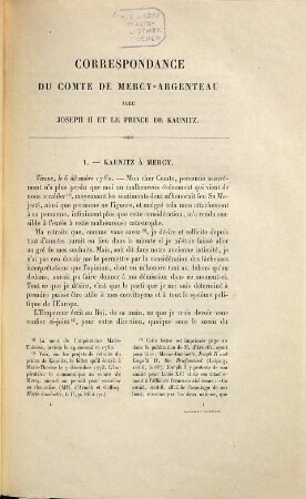 Correspondance secrète du Comte de Mercy-Argenteau avec l'empereur Joseph II et le Prince de Kaunitz, I