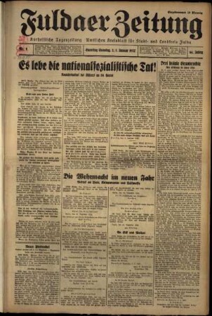 Erste Ausgabe vom Sonntag, den 03. Januar 1937.
