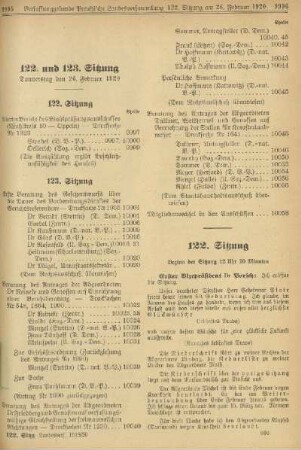 122. und 123. Sitzung. Donnerstag den 26. Februar 1920