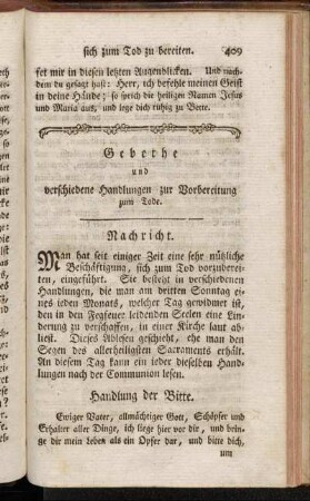 Gebethe und verschiedene Handlungen zur Vorbereitung zum Tode.