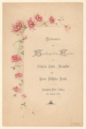 Menükarte : Hochzeitsessen, Bahnhofs-Hotel