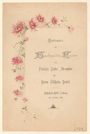 Menükarte : Hochzeitsessen, Bahnhofs-Hotel