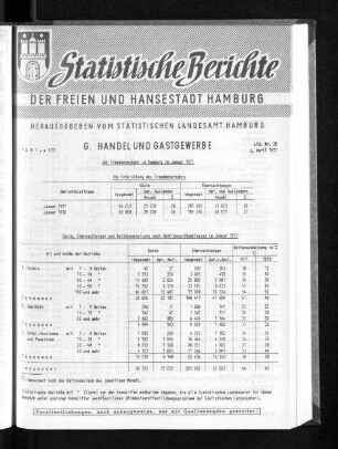 Der Fremdenverkehr in Hamburg im Januar 1971 : Lfd. Nr. 20