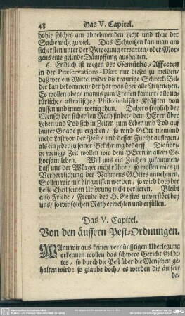Das V. Capitel. Von den äussern Pest-Ordnungen