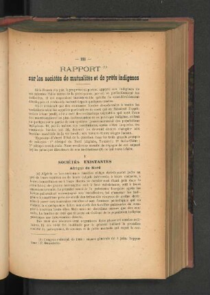 Rapport sur les sociétés de mutualités et de prêts indigènes.
