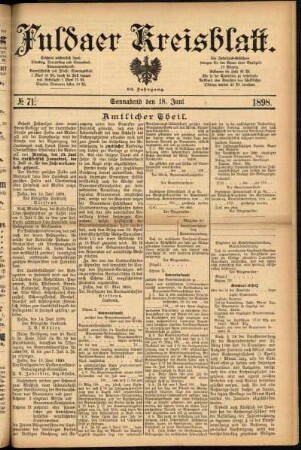 Erste Ausgabe vom Samstag, den 18. Juni 1898.