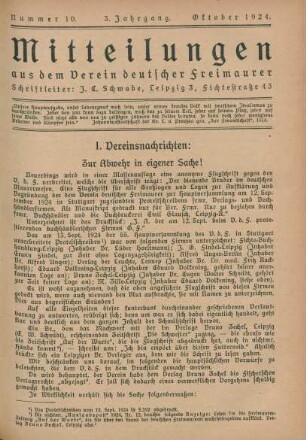 Nummer 10. 3. Jahrgang. Oktober 1924.