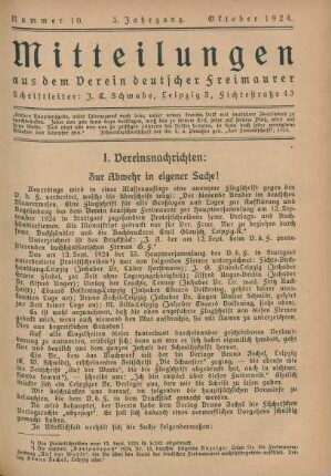 Nummer 10. 3. Jahrgang. Oktober 1924.