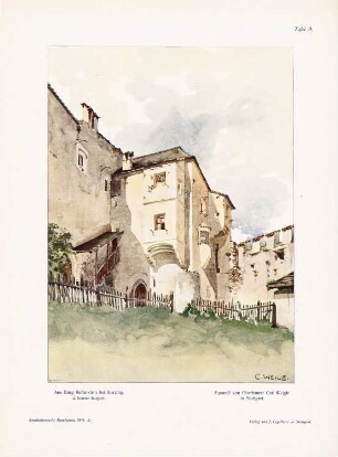 Burg Reifenstein, Freienfeld bei Sterzing: Pespektivische Ansicht vom Inneren Burghof (aus: Architekt. Rundschau, hrsg.v. Eisenlohr & Weigle, 1905)