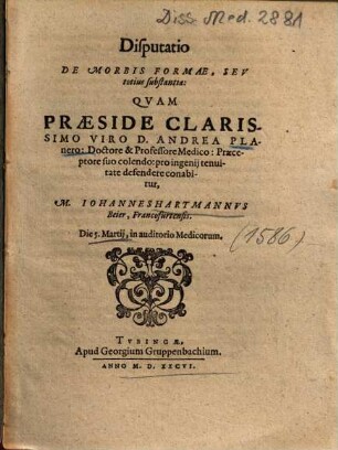 Disputatio De Morbis Formae, Sev totius substantiae