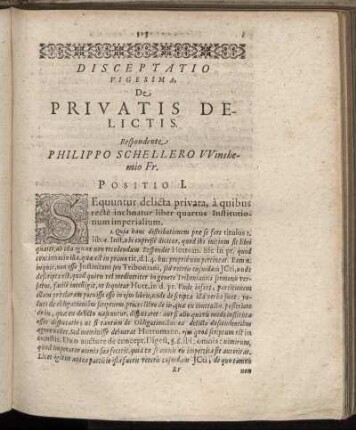 Disceptatio Vigesima. De Privatis Delictis.