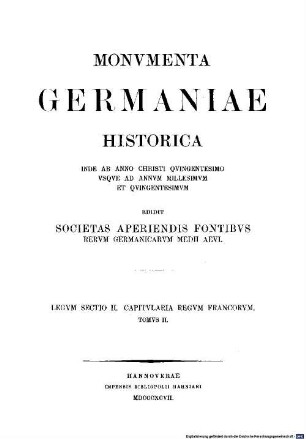 Monumenta Germaniae historica : inde ab anno Christi quingentesimo usque ad annum millesimum et quingentesimum. 2