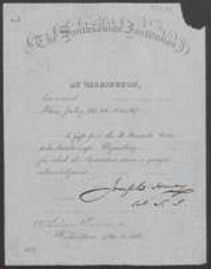 Brief von Smithsonian Institution (Washington) an Regensburgische Botanische Gesellschaft