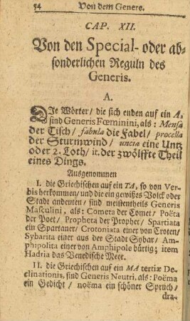 Cap. XII. Von den Special- oder absonderlichen Reguln des Generis.