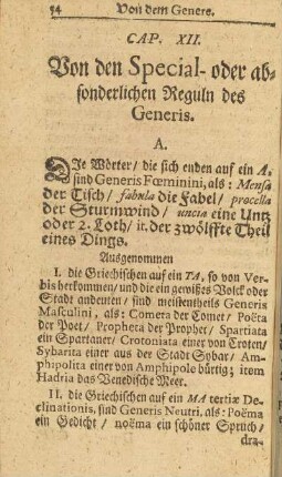 Cap. XII. Von den Special- oder absonderlichen Reguln des Generis.