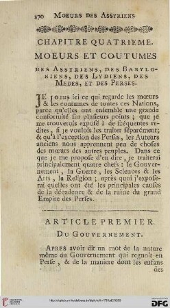 Article premier: Du gouvernement