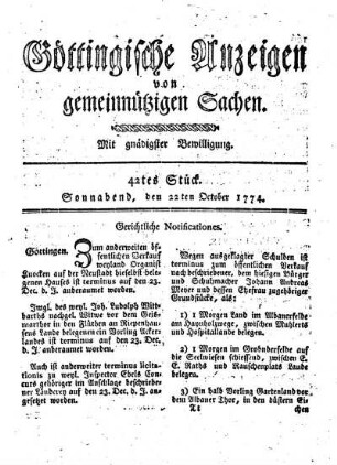 42tes Stück. Sonnabend, den 22ten October 1774.