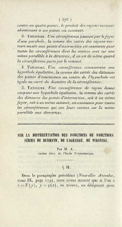 Sur la différentiation des fonctions de fonctions séries de burmann, de lagrange, de wronski.