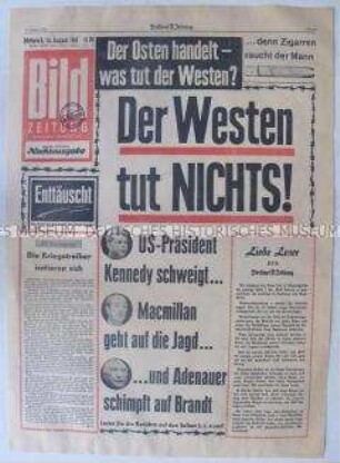 Sonderdruck der "Berliner Zeitung" zur Reaktion der "Bild-Zeitung" auf dem Mauerbau