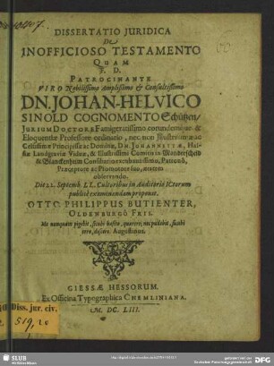 Dissertatio de inofficioso testamento