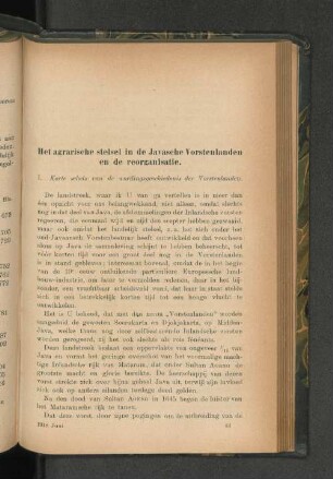 Het agrarische steisel in de Javasche Vorstenlanden en de reorganisatie.