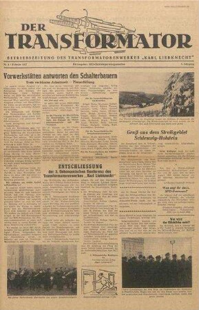 TRO-Betriebszeitung 'Der Transformator'; Nr. 4/1957 (Februar 1957)