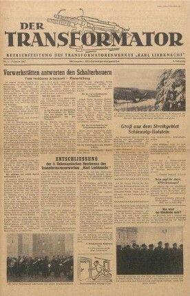TRO-Betriebszeitung 'Der Transformator'; Nr. 4/1957 (Februar 1957)