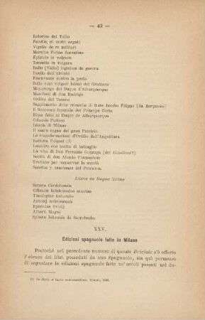 XXV. Edizioni spagnuole fatte in Milano