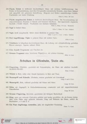 Arbeiten in Elfenbein, Stein etc. (Nr. 678 - 717)