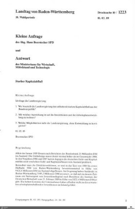 Anfrage der SPD: Starker Kapitalabfluß