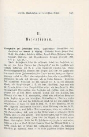 283-284 [Rezension] Ehrlich, Arnold Bogumil, Hohes Lied, Ruth, Klagelieder, Koheleth, Esther, Daniel, Esra, Nehemia, Könige, Chronik, Nachträge und Gesamtregister