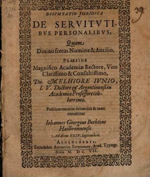Diss. iur. de servitutibus personalibus