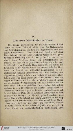 IV. Das neue Verhältnis zur Kunst