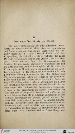 IV. Das neue Verhältnis zur Kunst