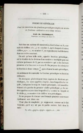 Formule générale.
