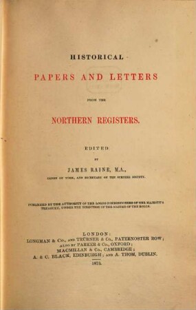 Historical papers and letters from the Northern registers