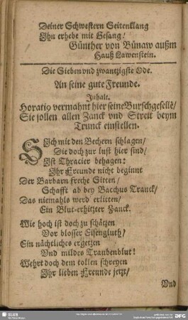 Die Sieben und zwantzigste Ode. An seine gute Freunde