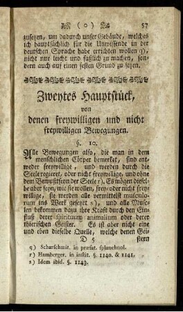 Zweytes Hauptstück, von denen freywilligen und nicht freywilligen Bewegungen.