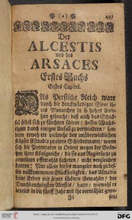 Der Alcestis und des Arsaces Erstes Buchs