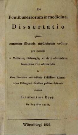 De fontibus errorum in medicina dissertatio