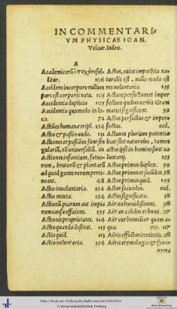 In Commentarium Physicae Ioannis Velcurionis Index